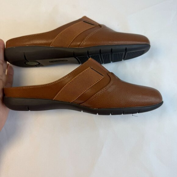 Comfortview The Sarah Womens Size 7.5 Wide Brown Leather Mules Workwear Casual - Picture 7 of 12